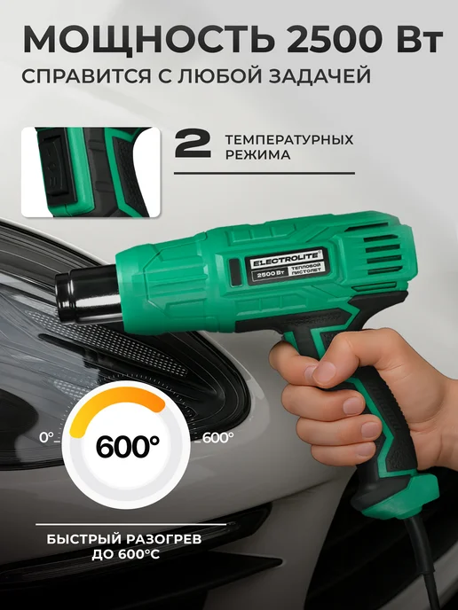 ELECTROLITE Фен строительный технический Ф 2500, вариант, фото 2