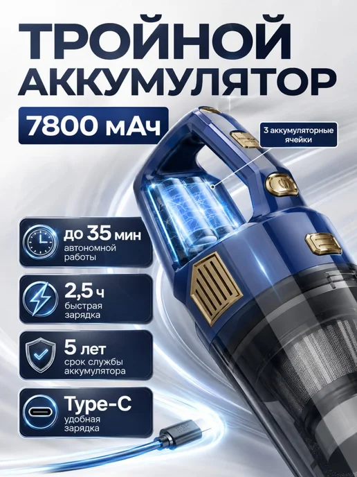 Glint Streаm Пылесос для автомобиля беспроводной мощный, синий, фото 3
