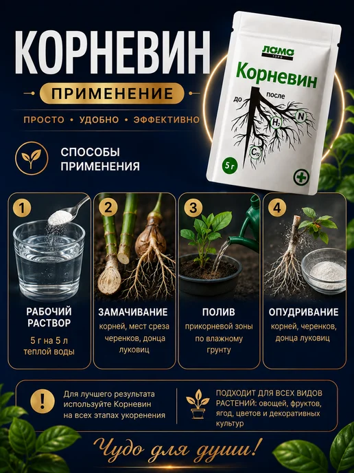ЛАМА ТОРФ Корневин по 5 г 10 шт, 50 г для растений черенков и рассады, 5 г, 10 шт, фото 3