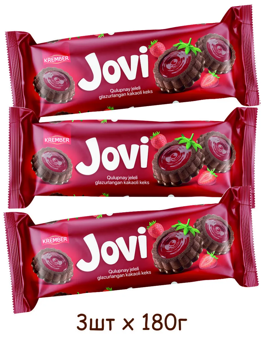 Кекс с клубничным желе в глазури 180г х 3шт JOVI