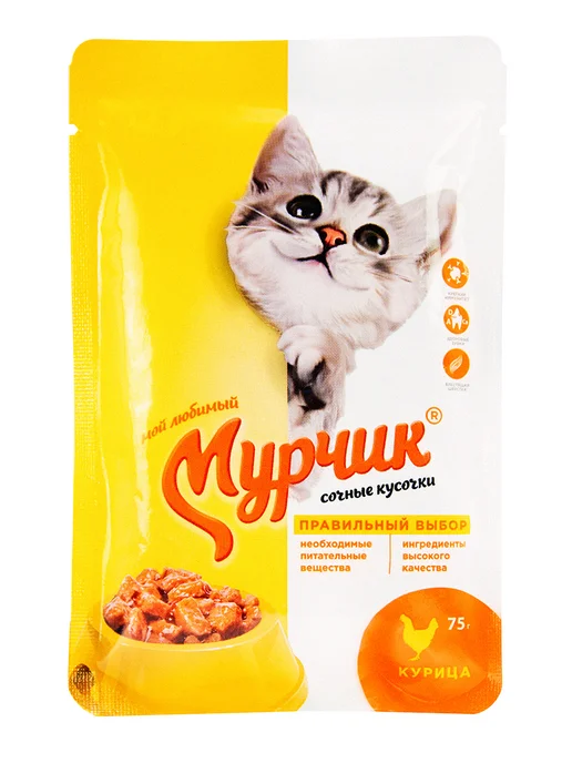 Мурчик Влажный корм для взрослых кошек с курицей - 75 г х 35 шт, 75 г, 35 шт, фото 2