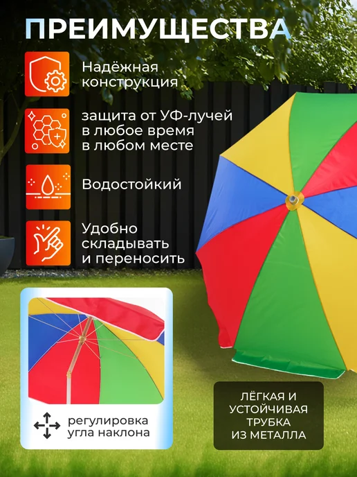 RadoFF Зонт пляжный большой от солнца с наклоном 220 см, вариант, фото 2