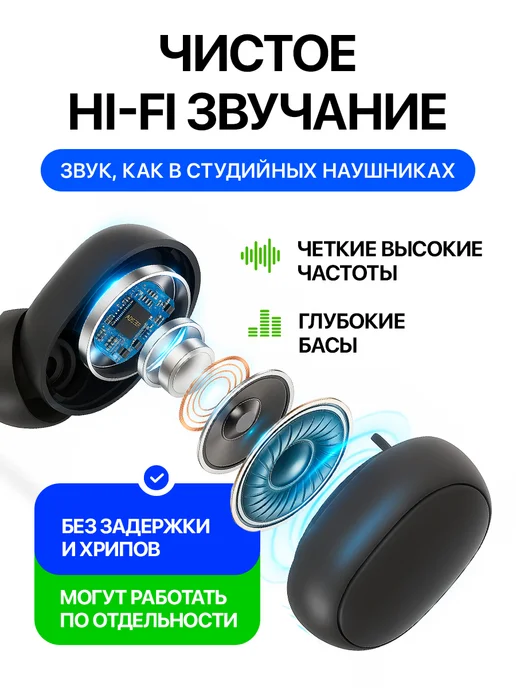 STIMAXON Наушники беспроводные вакуумные для андроид и айфон блютуз, черный, фото 2