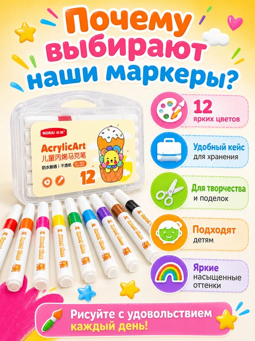 Энергия Творчества Акриловые маркеры для рисования набор фломастеры кисти, синий, фото 5