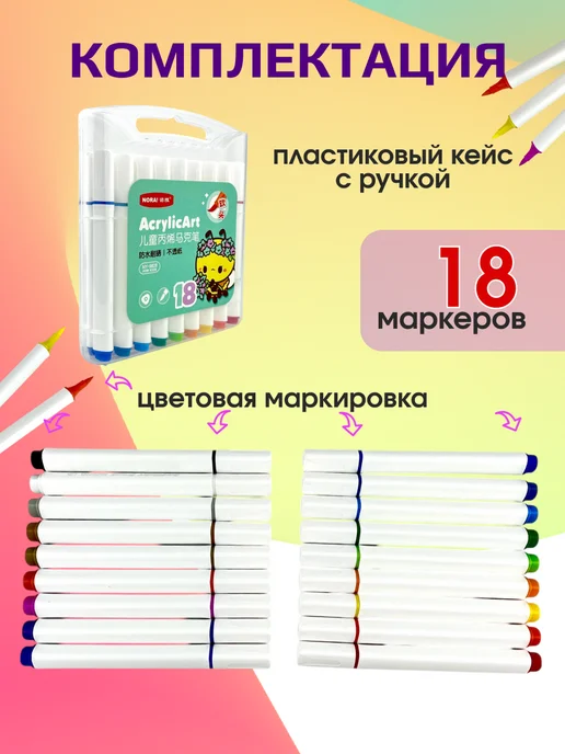 Энергия Творчества Акриловые маркеры для рисования набор фломастеры кисти, черный, фото 5