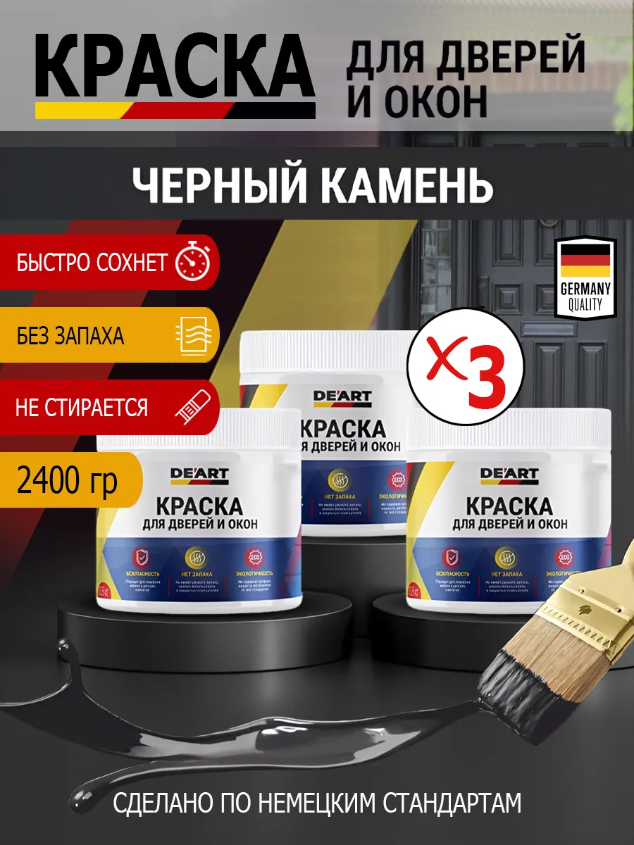 Краска для дверей и окон матовая без запаха черный камень