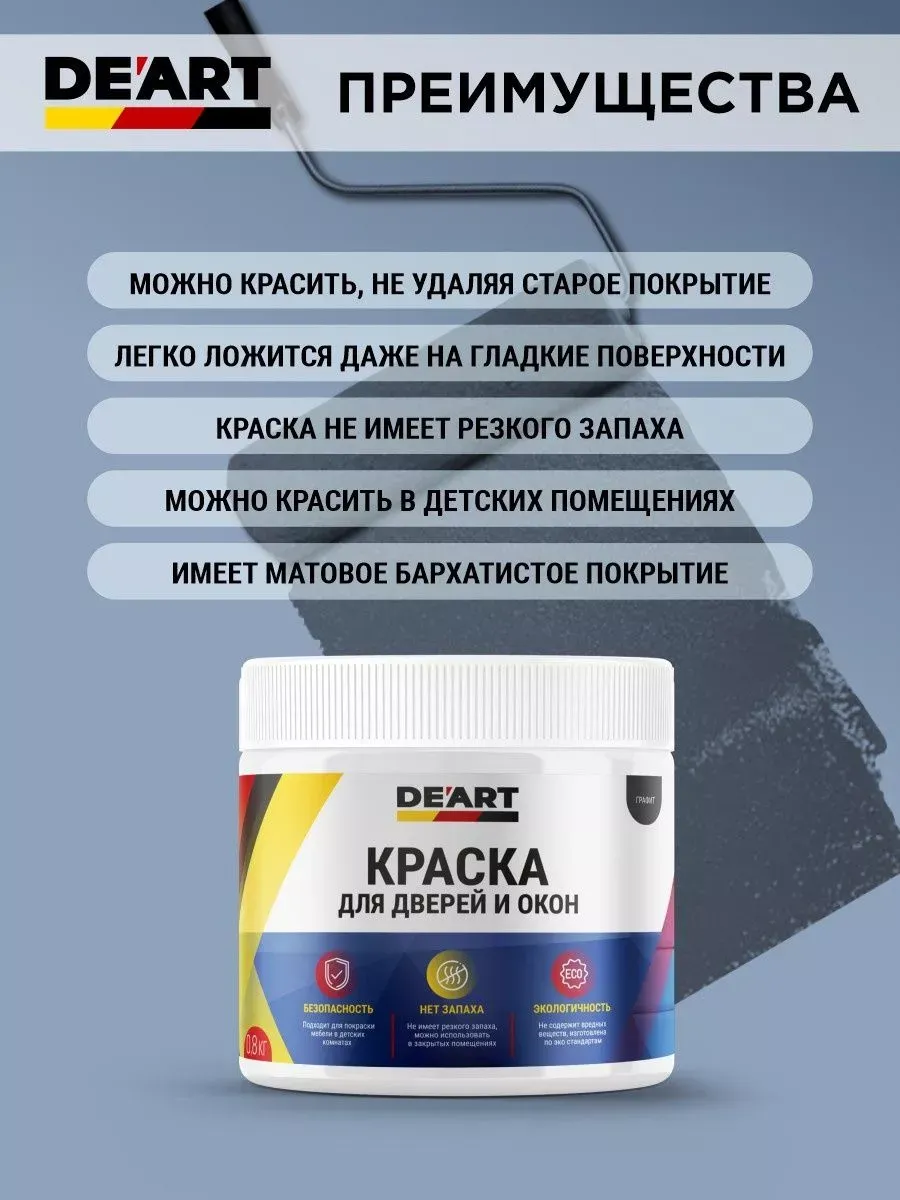 Краска для дверей и окон матовая без запаха графит фото 6