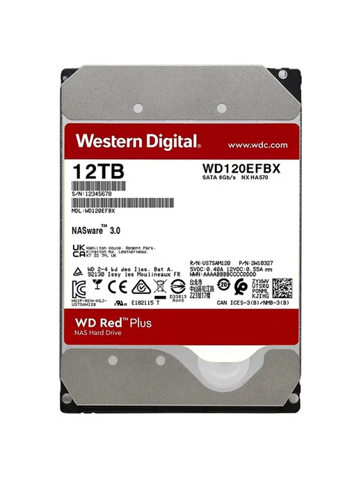 Western Digital Внутренний жесткий диск (WD) Red Plus 6 ТБ, NAS, 3,5", 12 ТБ