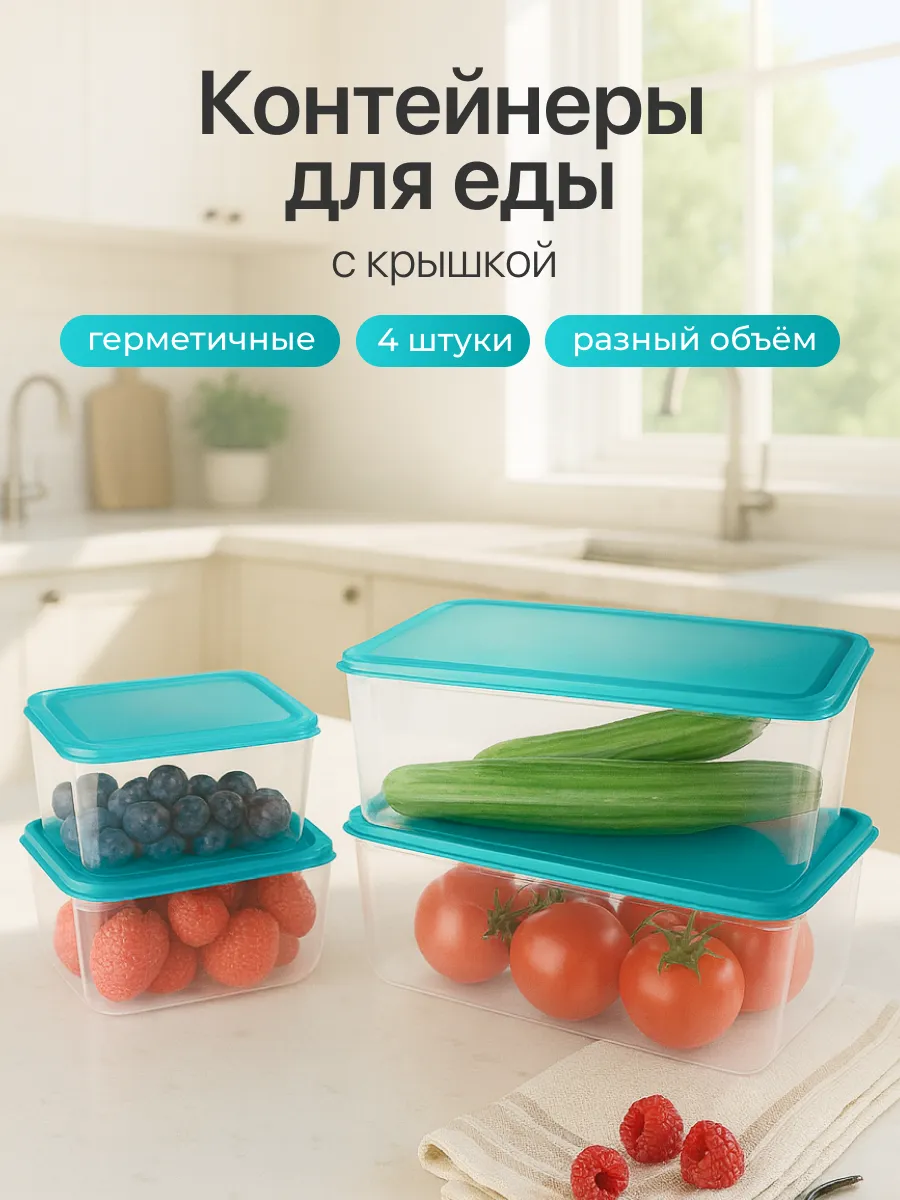 Контейнер для еды и хранения продуктов, 4 штуки