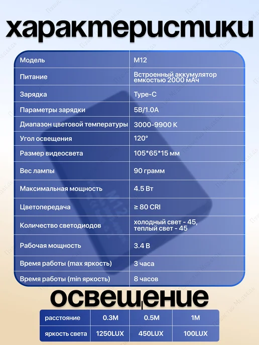 Портативный видеосвет для сьемки фото и видео М16, черный, фото 4