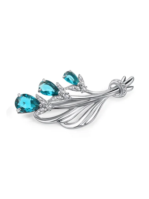 Gross Gold Серебряная брошь с голубыми камнями Букетик, голубой, фото 3