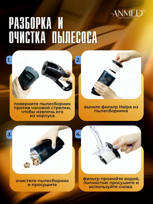 Anmediali Пылесос для автомобиля беспроводной мощный, вариант, фото 8