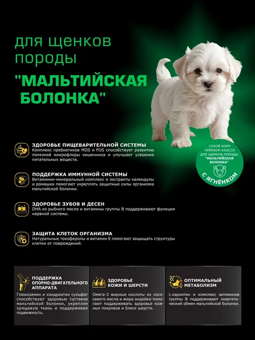 Сухой корм QUATTRO Мальтийская Болонка для собак, щенки, ягненок, 0,8 кг, фото 2