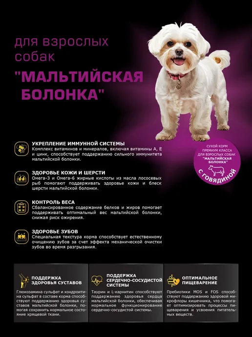 Сухой корм QUATTRO Мальтийская Болонка для собак, говядина, 0,8 кг, фото 2