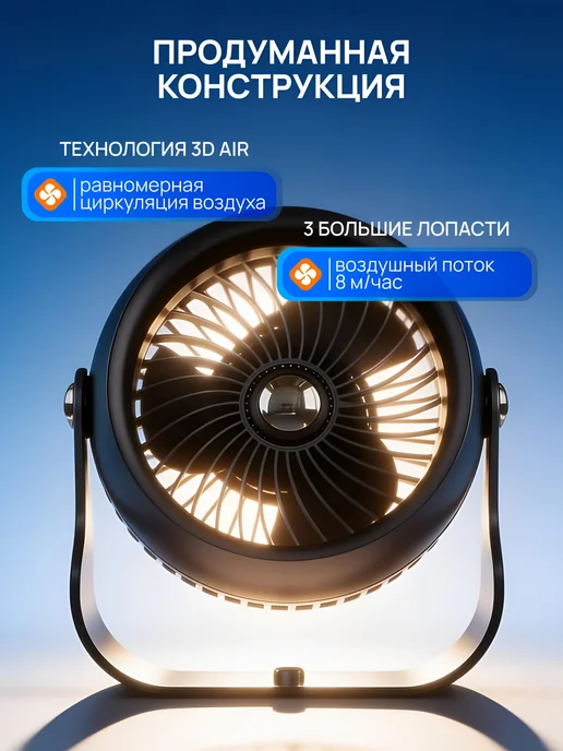 Desktop Fan Вентилятор настольный бесшумный от сети мощный портативный, черный, фото 2