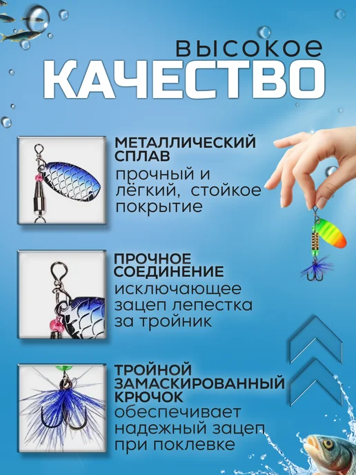 Клёв OK! Набор блесен вертушек для рыбалки 10 штук, серый, фото 3