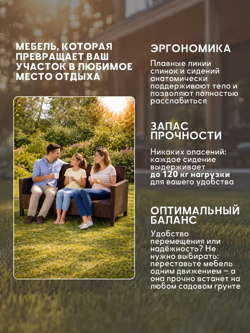 Диван садовый трехместный для дачи, коричневый, фото 2