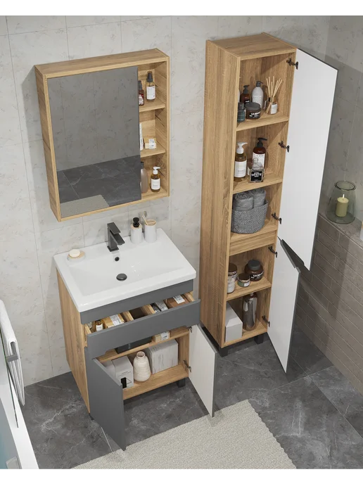 SANSTAR Тумба напольная Модена 50 с раковиной Фостер 50, серый, фото 3