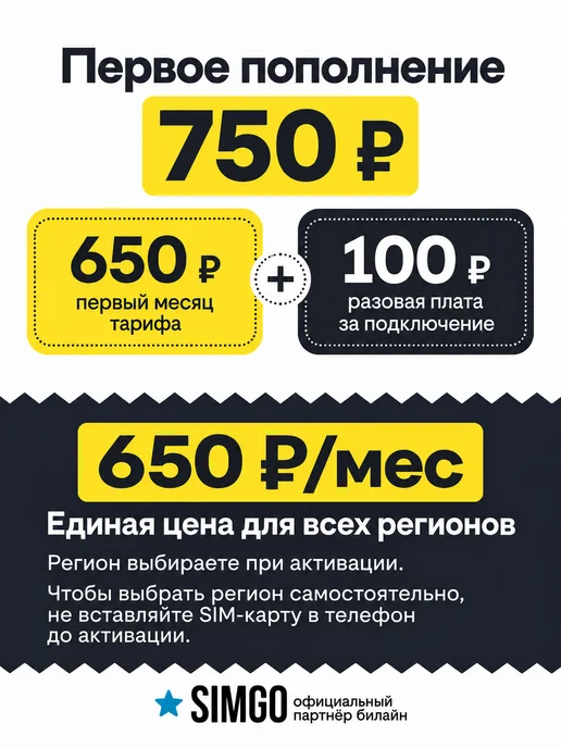 SimGo Сим карта Билайн безлимит 1000мин 350р мес, вариант, фото 5