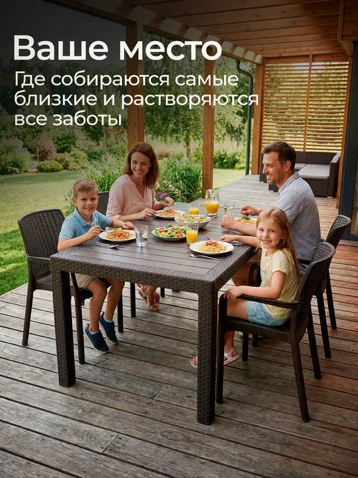 HomlyGreen Садовая мебель стол 153х79, 4 стула+синие подушки, 153x79, фото 2