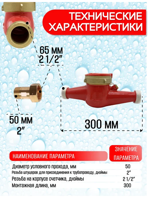 ЭКОМЕРА Счетчики воды 50 Универсальный (Латунь), красный, фото 3