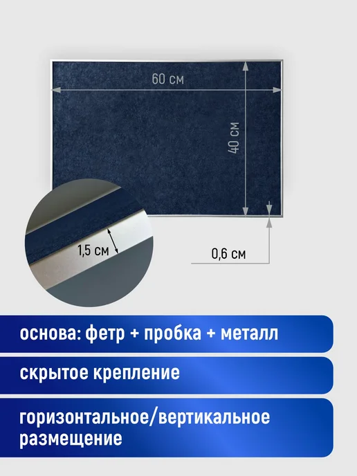 Stendplus Пробковая доска и магнитная для заметок, фото, магнитов, синий, фото 2