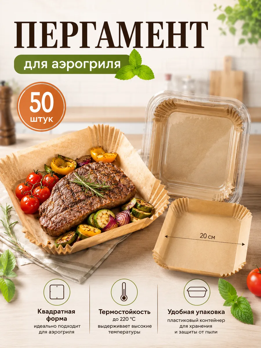 Пергамент вкладыш для выпечки и аэрогриля, 50 шт