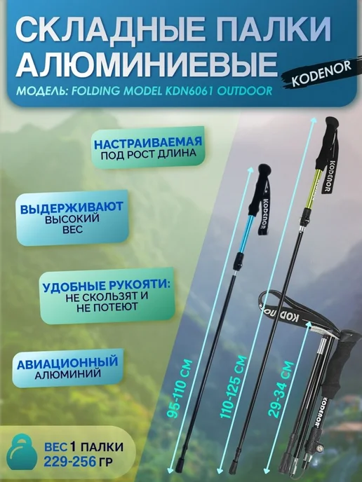 KODENOR Палки для скандинавской ходьбы складные треккинговые, черный, фото 2