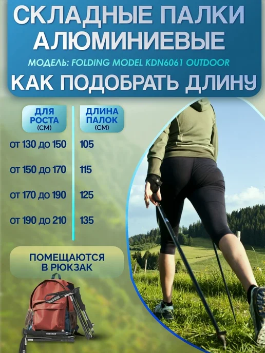 KODENOR Палки для скандинавской ходьбы складные треккинговые, черный, фото 4