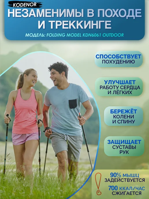 KODENOR Палки для скандинавской ходьбы складные треккинговые, черный, фото 5
