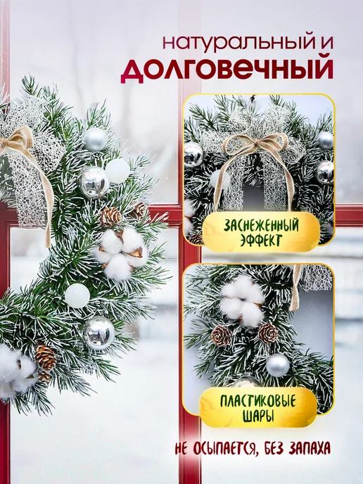 ГРАЙ Венок новогодний литой на дверь 40 см, белый, фото 3