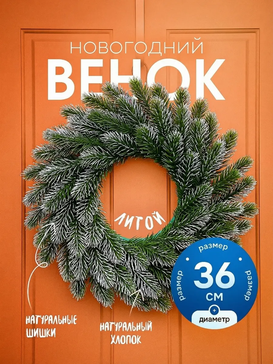 Венок новогодний литой на дверь 36 см без декора