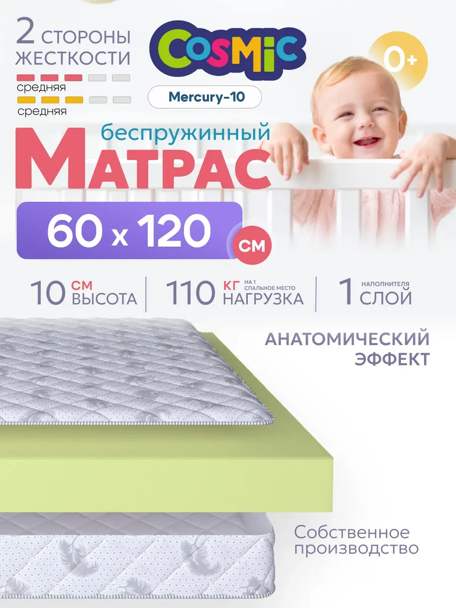 Матрас детский 120х60 для новорожденных 10 см