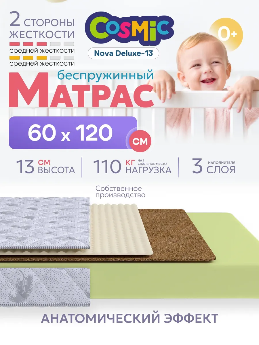 Матрас детский 120х60 для новорожденных 13 см