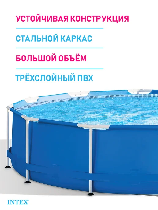 Intex Бассейн каркасный для дачи дома круглый, голубой, фото 2