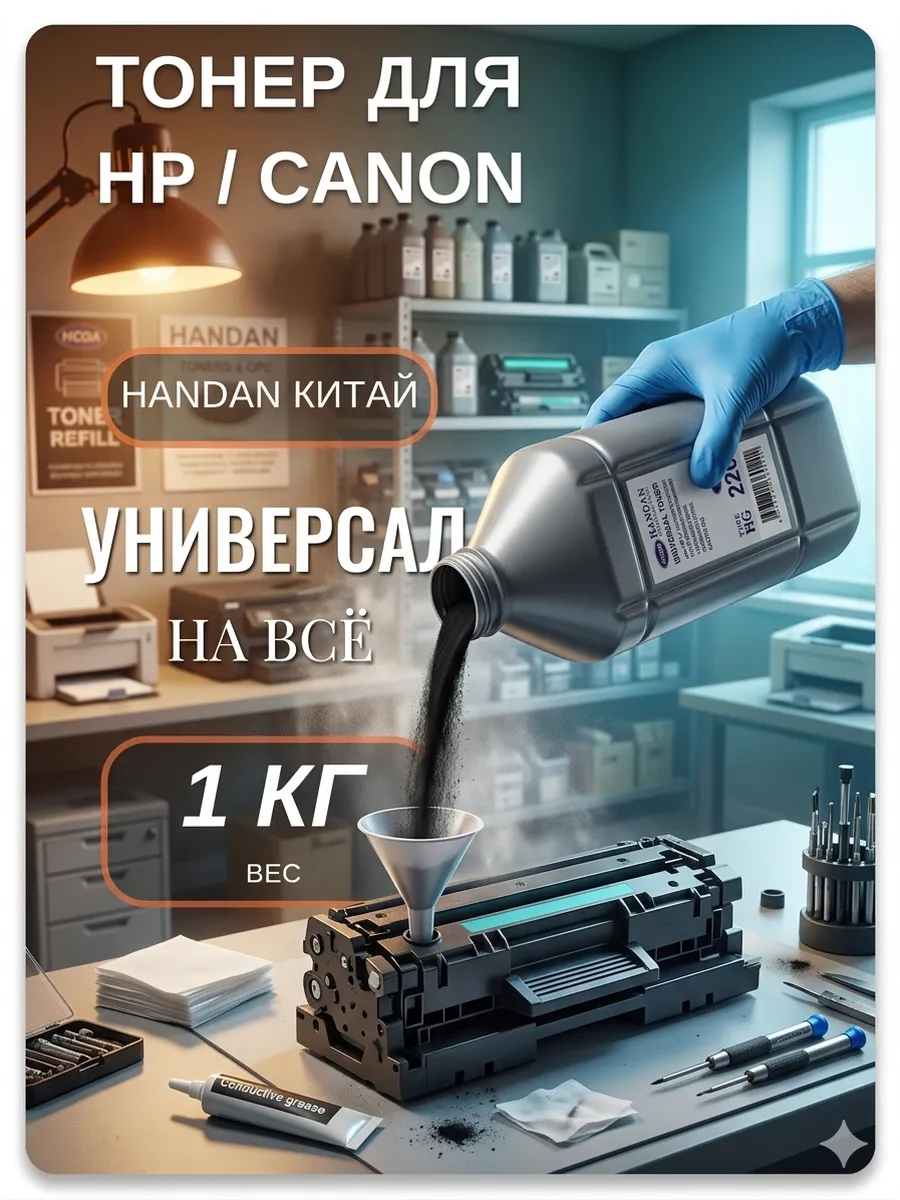 Тонер для картриджей HP и Canon — HANDAN HG-220, 1 кг