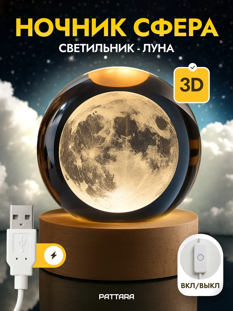 Ночник светодиодный Шар Луна USB