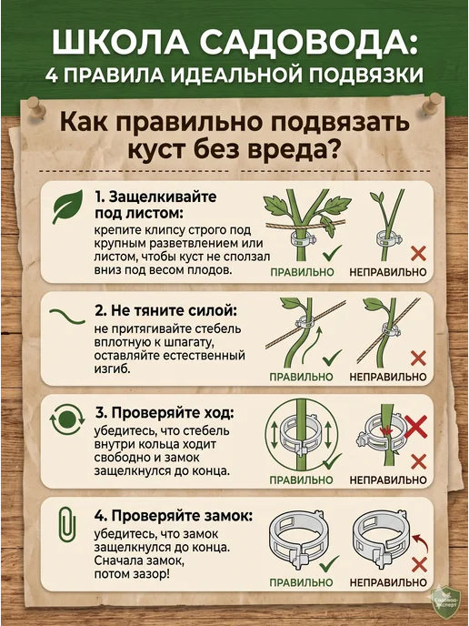 Благодатное земледелие Клипсы для подвязки растений — держатель для помидор 50 шт, 50 шт, фото 3