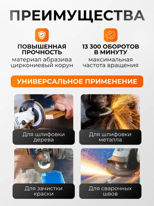 Диск шлифовальный лепестковый P60 125 мм. 10 шт, 10 шт, фото 3