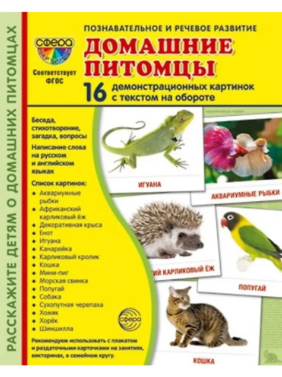 Домашние питомцы. 16 демонстрационных картинок с текстом