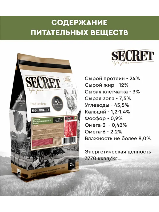 Сухой корм Secret for Pets Секрет для собак, утка, 2 кг, фото 6