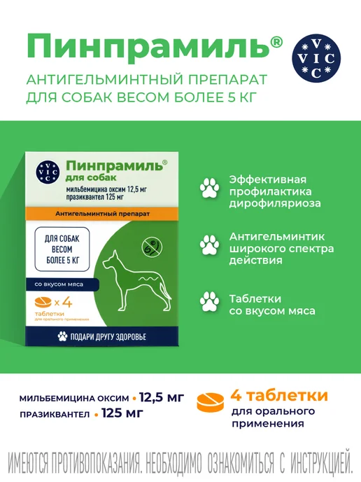 ВИК Пинпрамиль для крупных собак, 4 таб, 12,5мг 125мг, вариант