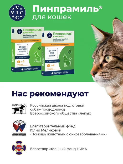 ВИК Пинпрамиль для кошек весом от 2 кг, 4 таб, 16мг 40мг, 2 кг, фото 6