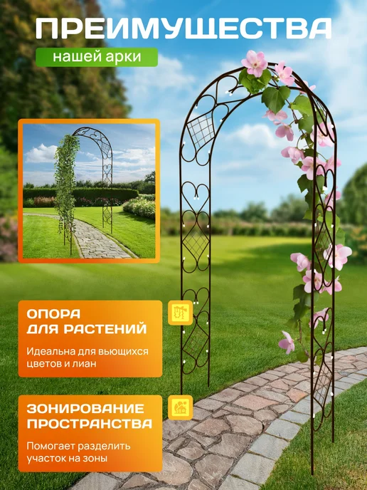 Огороша Арка садовая металлическая "Комби 35ПТ", коричневый, фото 4