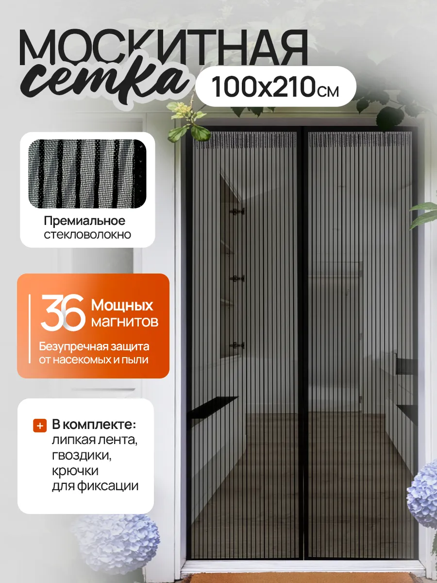 Москитная сетка на дверь 100х210 на магнитах раздвижная