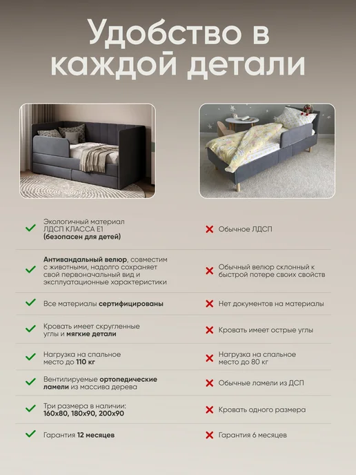 sleep and smile Детская диван кровать с матрасом Huggy от 3 лет 160х80 см, 160x80 см, фото 7