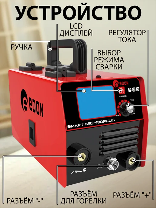 Edon Сварочный аппарат полуавтомат инверторный 6.4 кВт, черный, фото 2