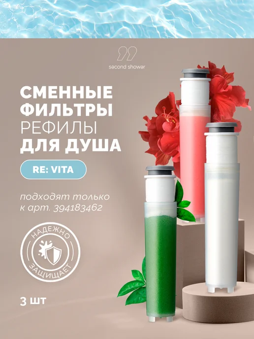 SECOND SHOWER Проточный фильтр для лейки душа от жесткости, белый