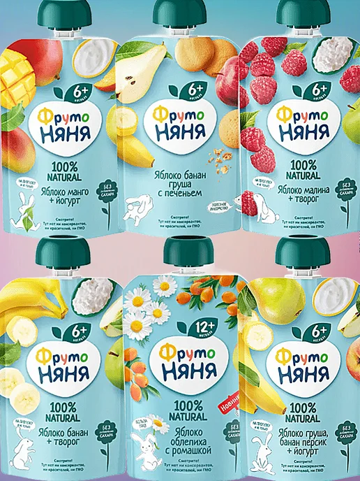 ФрутоНяня Пюре детское фруктовое микс 6 вкусов 90г, 90 г, фото 2