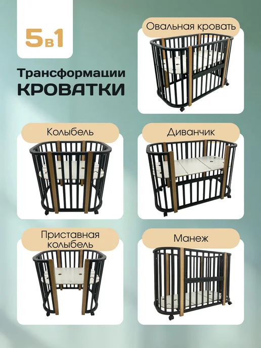 Азбука Детских Кроваток Кроватка для новорожденного без маятника Санторини, серый, фото 2